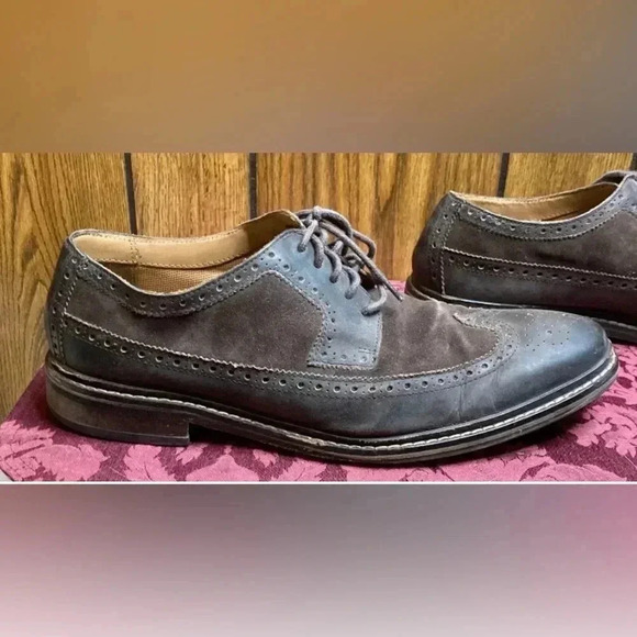 Men COLE HAAN Brown Leather Suede Lace Up Oxford Wingtip Shoes Sz 10.5